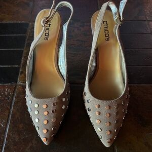 New Chico’s Tan Shoes with Metal Decorative Studs in a size 9.